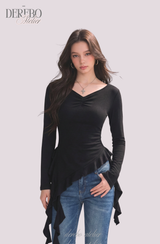 Side Shirring Lady Long Sleeve T-shirt