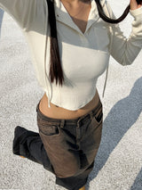 AUTUMN BROWN LONG WIDE DENIM PANTS