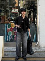 Dun paper washed wide denim