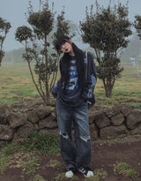 [U-DENIM] Summer ripped jeans wide denim pants