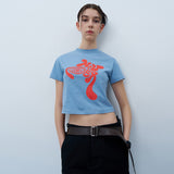 ツイストロゴクロップTシャツ　ブルー