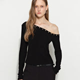 Studded Off-Shoulder Black