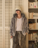 Fame Fleece Raccoon Fur Hooded Zip-Up