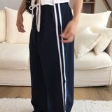 レンジウエストストリングサイドラインナイロンワイドロングパンツ 4 Colors