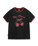 26SS★ チェリーキャッツクロップリンガー半袖Tシャツ