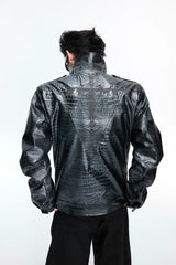 Crocodile Embossed Leather Jacket
