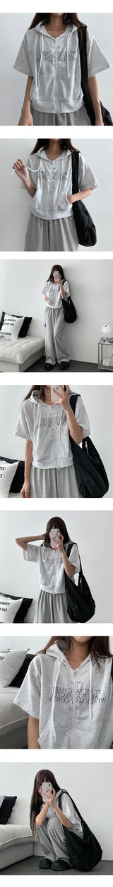 Linmer two-way short-sleeved hooded zip-up