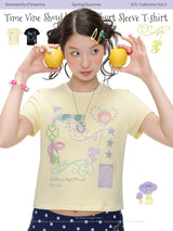 BETWEENAND "Magic Book" Two-tone Time Vine Fit Short T-Shirt Summer New Short Sleeve