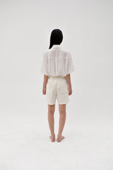 Cotton blend tweed shorts, Cream
