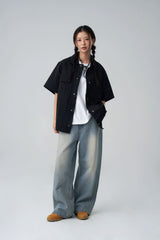 Short-sleeved nylon shirt - Black