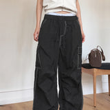 Potal stitch color combination nylon two-way cargo long wide jogger pants