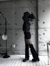 back cubic semi-crop hooded zip-up