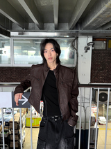 Crop Neck Leather Jacket