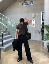 Slag Henry Neck Round Short Sleeve Knit