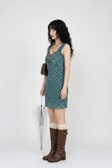 EVERGREENTY CHECK RIBBON MINI DRESS