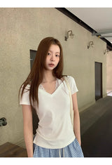 White lace halter layered short-sleeved T-shirt