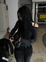 26SS★ [MADE] One-Shoulder Open Stripe Tee