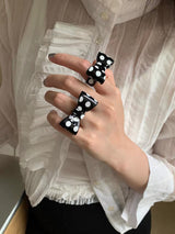 Black polka DOT bow ring