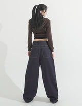 Overfit Maxi-legnth Pintuck Wide Raw Denim Pants