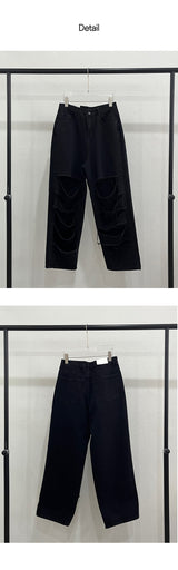 [S/S] ブラックデストロイワイドデニムパンツ