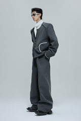 Colorblock Gem Button Tweed Trousers