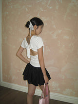 Back slit bow ribbed short sleeve tee