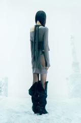 Asym Shearling Wedge Boot / Black