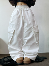 ピーチフリース🍑 オーバーヒップカーゴロングパンツ 💚🤍🖤3COLOR