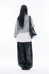 Ribbon embo off-shoulder sweatshirt