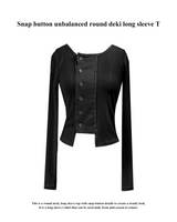 Snap Button Unbuttoned Round Dekki Long Sleeve T (3 Colors)