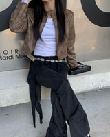 Shirring dark denim boots cut pants