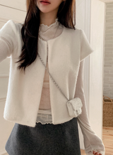 [SHOPPERMADE] スノーヘアリーショートスリーブファーカーディガン