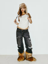 LOW DAMAGE DENIM PANTS BLACK