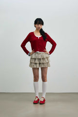 LYLA LAYERED CARDIGAN / RED-WHITE