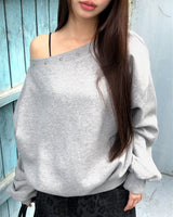 Neuru Oversized Off-Shoulder Studded Brushed Sweatshirt