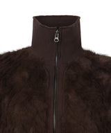 FAUX FUR BELT ZIP JACKET_BROWN