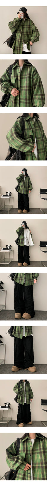 Furden Wool Lining Pocket Oversized Checkered Shirt Jacket