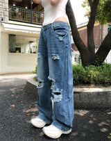 ニッペン ダメージド ワイドデニムパンツ