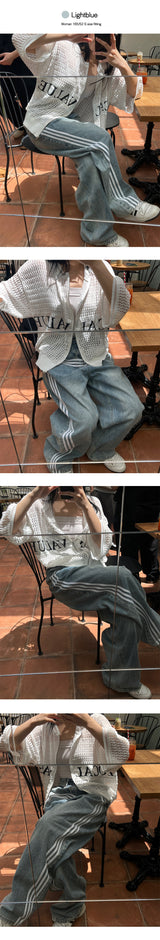 [Unisex] Track wide denim pants (2color)
