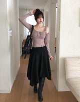 Kyou Unbalance Layered Shirring Skirt