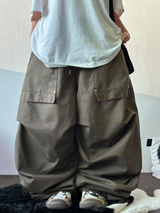 FRONT TWO RIVET POCKET BALLOON PARACHUTE COTTON BIG PANTS 💚🩶🖤🤎 - 4 COLORS