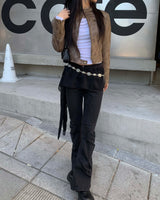 Shirring dark denim boots cut pants