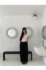 Embo bead wide banding casual pants