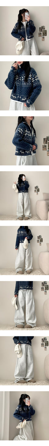 Erin High Neck Nordic Cropped Knitwear Zip-Up