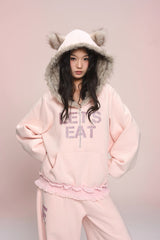 eat me plz* カシーキャットイヤーフリースフーディフォアオータムウィンターウォームジャケット