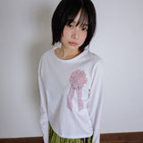 コサージュサイドポイントスリム長袖Tシャツ