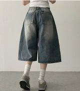 Kneb   Washing denim Bermuda shorts [Basic & Long]