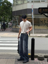 Damage straight denim pants