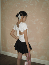 Back slit bow ribbed short sleeve tee