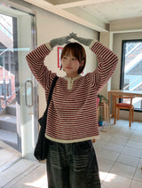 Malden Hairy Stripe Button Knit